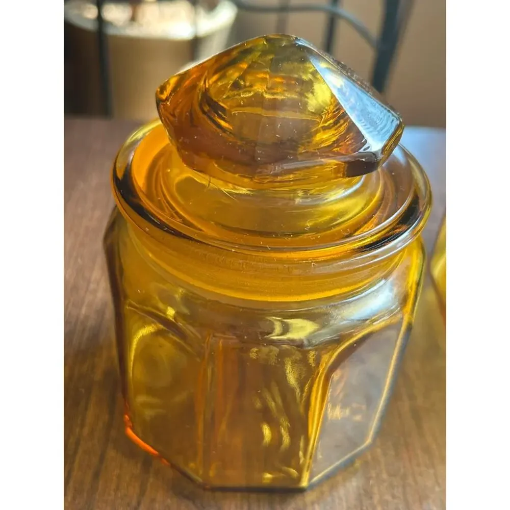 LE Smith Amber glass canisters jars 6 & 8 inch